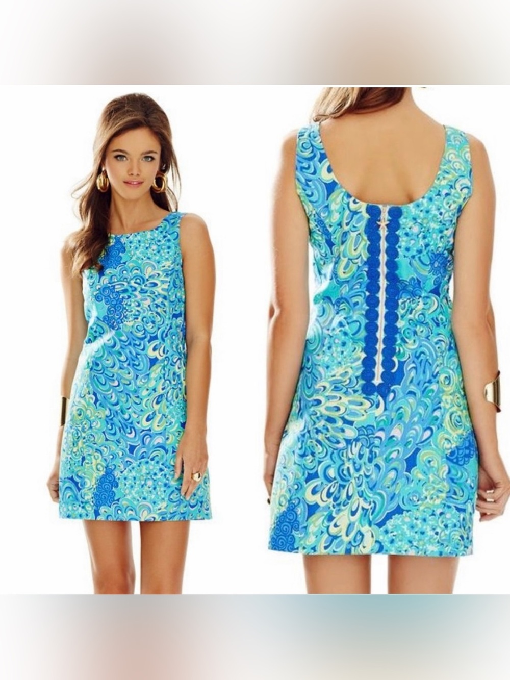 Lilly Pulitzer Cathy Shift Dress Lilly’s Lagoon Peacock Print Cotton, Size 8